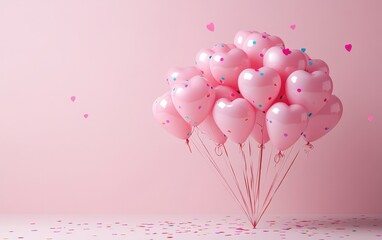 Wall Mural - A whimsical display of pink balloons adorned with colorful confetti, perfect for a romantic celebration.