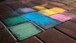 © art - Colorful chalk squares on pavement.