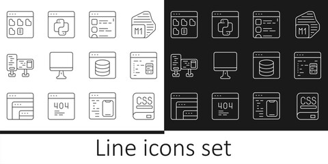 Wall Mural - set line books about programming, software, browser files, computer monitor screen, server, data, we
