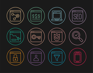 Wall Mural - set line mobile phone, magnifying glass with check mark, laptop browser window, secure your site htt