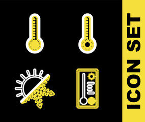 Sticker - Set line Meteorology thermometer, Sun and snowflake and icon. Vector