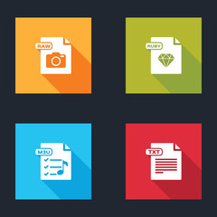 Sticker - Set RAW file document, RUBY, M3U and TXT icon. Vector