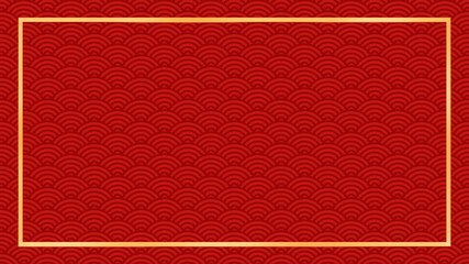 golden asian chinese new year celebration frame background, abstract red japanese cloud wave art pat