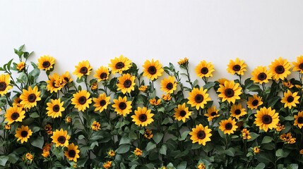 Sticker - Bright yellow sunflowers arranged against a neutral background in a floral display