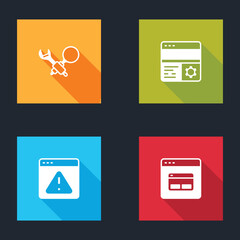 Wall Mural - set debugging, , browser with exclamation mark and search engine icon. vector