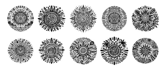 Wall Mural - collection of intricate black and white vector mandalas with decorative details