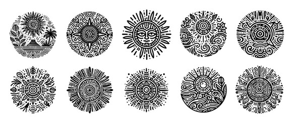 Wall Mural - black and white vector mandala designs with geometric and natural motifs