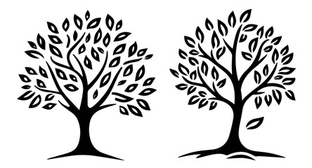 Wall Mural - simple vector trees with decorative leaves in a monochrome minimalist aesthetic