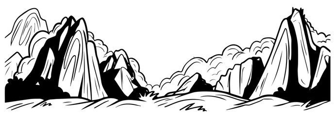 Wall Mural - creative black and white vector drawing of a natural mountain scene