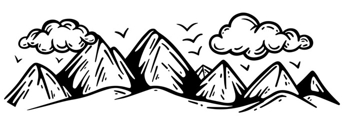 Wall Mural - creative black and white vector drawing of a natural mountain scene