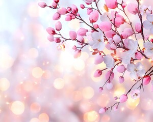 Naklejka na meble Delicate Pink and White Spring Blossoms on Glowing Background Floral Springtime Image