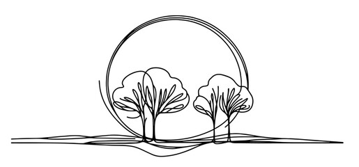 Wall Mural - minimalist tree illustration with organic lines in monochrome vector art