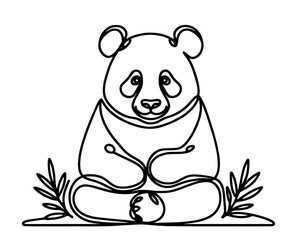 Poster - continuous line art of a peaceful panda sitting in meditation pose