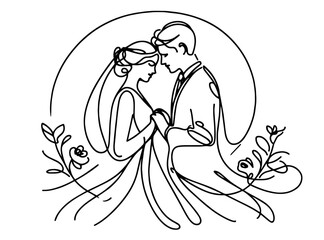 Wall Mural - creative black and white artwork of a bride and groom in a simple design