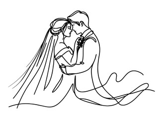 Wall Mural - detailed line art of a romantic wedding couple with flowing lines