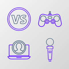 Wall Mural - Set line Joystick for arcade machine, Create account screen, Gamepad and VS Versus battle icon. Vector