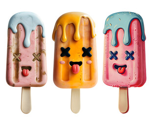 Cute Cartoon Ice-Cream Bar In Pink Yellow and Gray colors.