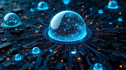 High-tech laptop with glowing circuits to showcase data analysis and digital innovation
