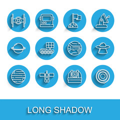 Wall Mural - set line planet, satellite, cosmic ship, astronomical observatory, solar system, mars rover, ufo fly