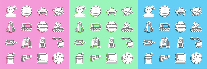 Wall Mural - set line planet mars, great bear constellation, rover, ufo flying spaceship, rocket, astronomical ob
