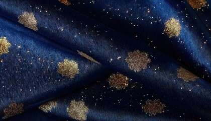 Wall Mural - Luxurious navy blue velvet fabric with shimmering golden sparkles and stardust pattern, perfect for cosmic themed designs or decor