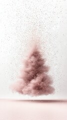 Wall Mural -   A pink Christmas tree stands tall in a room, surrounded by snowfall cascading from its top and bottom branches