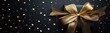 © Anastasiia - A Delicate Gift with Golden Bow on a Black Background with a Lovely Golden Ribbon. Generative AI