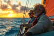 © nik_yurginson - Retired couple enjoying a peaceful sailing experience on a calm sea at sunset