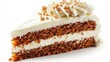 © กาซือมะ สาและ - A delicious slice of carrot cake with cream cheese frosting on a white isolated background