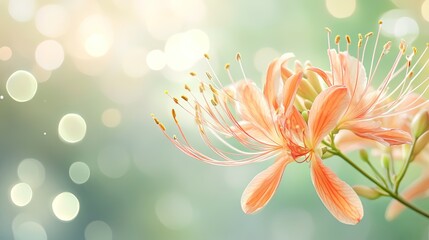 Canvas Print - Close-up of orange lycoris flower with bokeh.