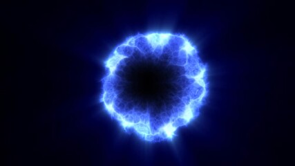 Wall Mural - a dynamic burst of electric blue energy sphere radiating from a central point against a dark backgro