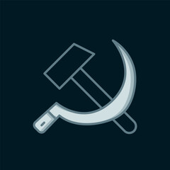 Wall Mural - Line Hammer and sickle USSR icon isolated on black background. Symbol Soviet Union. Flat filled outline style with shadow. Vector