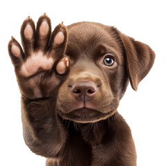 Wall Mural - Cute brown puppy waving with its paw