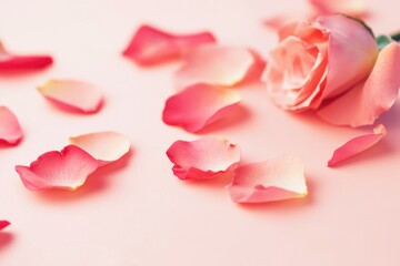 Wall Mural - A pink rose surrounded by its delicate petals on a white surface