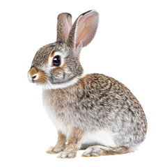 Wall Mural - Cute rabbit sitting calmly on white background