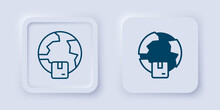 Filled and outline Worldwide shipping icon isolated on grey background. Square button. Vector