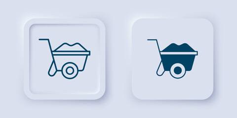 Wall Mural - Filled and outline Wheelbarrow icon isolated on grey background. Tool equipment. Agriculture cart wheel farm. Square button. Vector