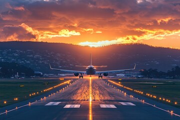 Wall Mural - A commercial airliner parked at an airport terminal, ready for takeoff or landing