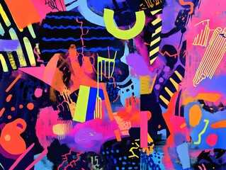 Wall Mural - Neon colors and patterns combined in an abstract design