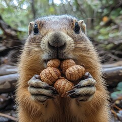 Wall Mural - A small mammal is holding a handful of nuts, perfect for nature and outdoor themed projects