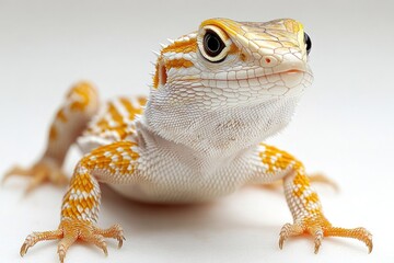 Wall Mural - A close-up shot of a reptile sitting on a plain white surface