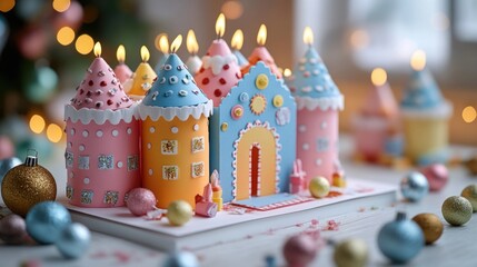 Canvas Print - A colorful birthday cake with candles lit and ready to celebrate