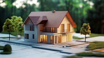 3d modelling isometric landing page. Cad engineer model project on computer desktop screen with construction supplies around. Software program for pc, technical blueprint, vector line art web banner