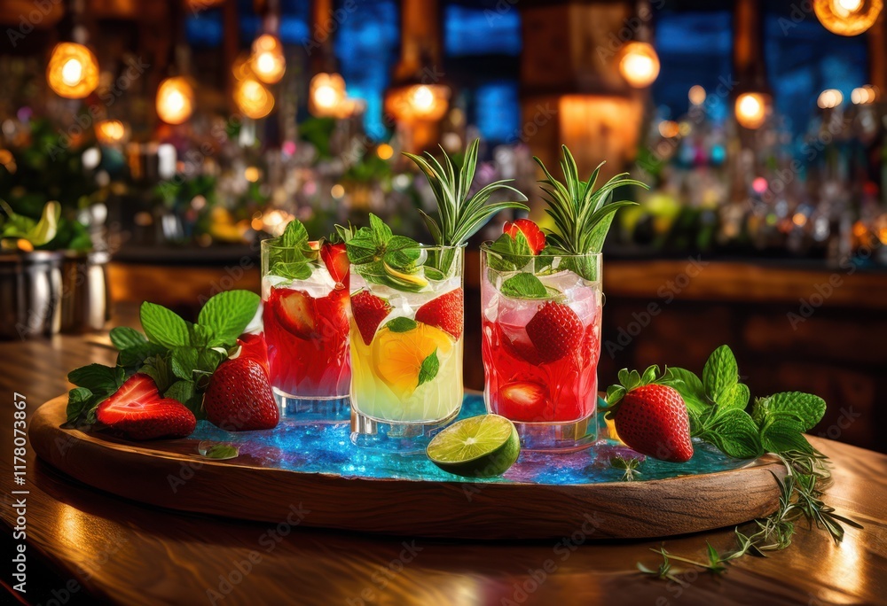 Drinks Display Texture vibrant cocktail ingredients dynamic textures showcasing fresh colorful ...