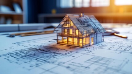 3d modelling isometric landing page. Cad engineer model project on computer desktop screen with construction supplies around. Software program for pc, technical blueprint, vector line art web banner
