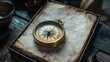 © siyons - Antique Compass Rests on Aged Map Book