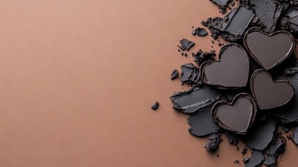 Wall Mural - A close up of a pile of chocolate hearts on a brown background