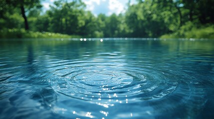 Wall Mural - Tranquil Water Ripples Reflecting Lush Green Trees