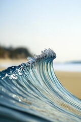 Wall Mural - a shallow focus image of a wave's crest and foam on a sunny beach