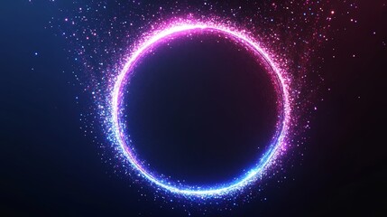 Wall Mural - White neon glowing circle. Realistic vector illustration of light lens flare effect of circular shape with bright sparkle and streak. Shiny glare ring with ray and highlight. Luminous round frame.